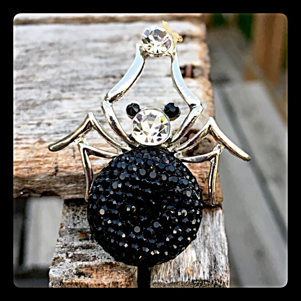- Spider Black Rhinestone Brooch! NEW!
